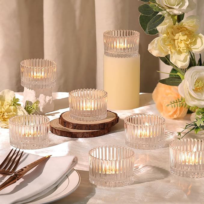 24 pcs Large Tea Light Holders, Clear Glass Candle Holders, Votive Candle Holders for Table Centerpiece Wedding Table Decor(1.57" H 2.64" D)