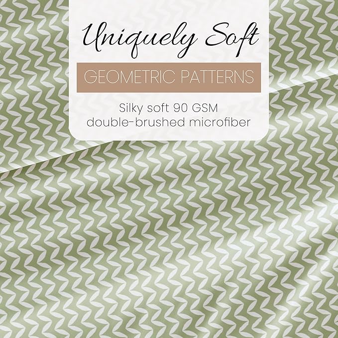 Linen Market Double-Brushed Patterned Microfiber Twin Sheet Set 3 Piece – Oeko-TEX Certified Ultra Soft & Wrinkle-Free - 16" Deep Pocket Sheets - Easy Care Twin Size - Puffed Chevron Sage
