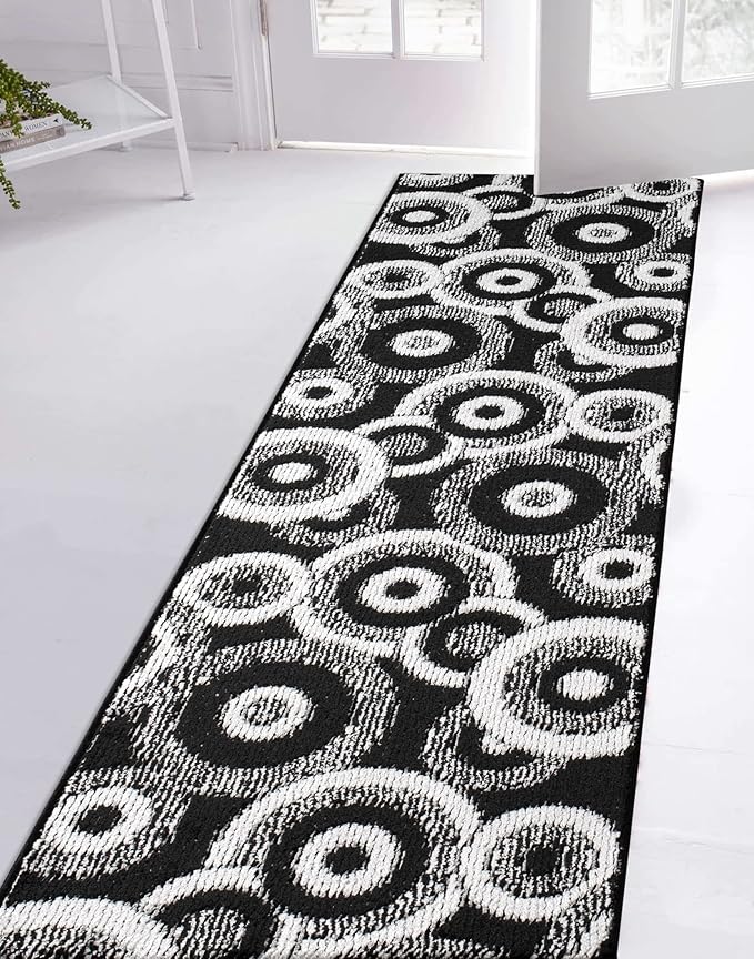 Custom Length Cut to Size Modern Farmhouse Carpet Runner Rug for Hallways, Non Slip Rubber Backed, 31 inch Wide X Customized Length, Geo Black, 31 inch X 5 feet
