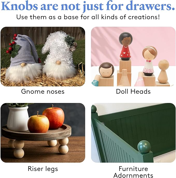 Natural Wood Drawer Pulls, 1.25 Inch Round Knobs, Pack of 25 Unfinished Ball Shaped Cabinet Pulls for Nursery Dresser, Door and Crafts