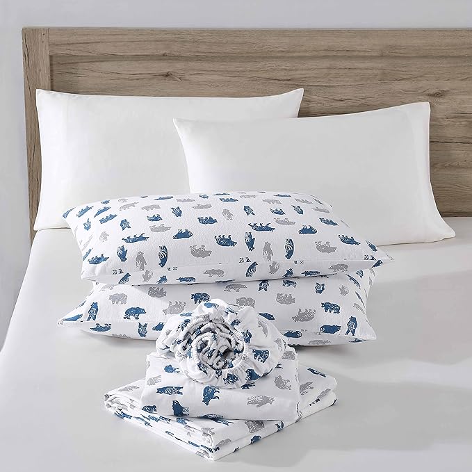 Eddie Bauer- Twin XL Sheet Set, Cotton Flannel Bedding Set, Brushed for Extra Softness, Cozy Home Décor (Bear Mountain Grey, Twin XL)