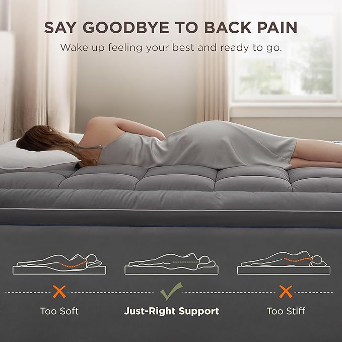 Bedsure Full Size Mattress Topper - Pillow Top Mattress Pad Cover with Deep Pocket Fits up to 21 Inches, Plush Soft Bed Topper for Back Pain Relief, Overfilled with Down Alternative Filling, Grey