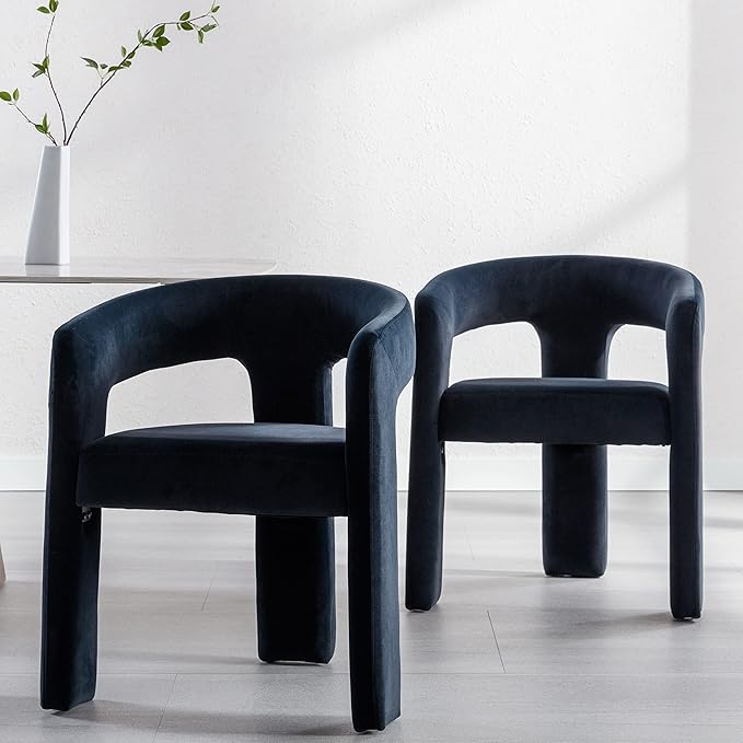 Modern Barrel Dining Chairs Set of 4, Velvet Upholstered Accent Side Chair with Arms Comfy Makeup Vanity Chairs, Dining Living Room Kitchen Chairs, Black