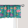 Ambesonne Floral Window Valance Pack of 2, Pattern with Lotus Flowers Peonies and Chrysanthemums Oriental Motifs Garden Art, Rod Pocket Curtain Valances for Kitchen Bedroom, 54" X 18", Teal