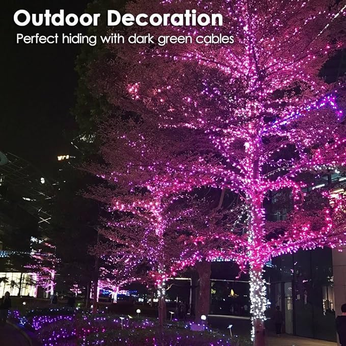 RPGT Christmas Tree Light 500 LEDs 172ft Green Cable Wire Low Voltage Fairy String Twinkle Lights Waterproof 12 Modes for Party, Halloween, Outdoor, Garden, Wedding, Home Decoration (Purple)