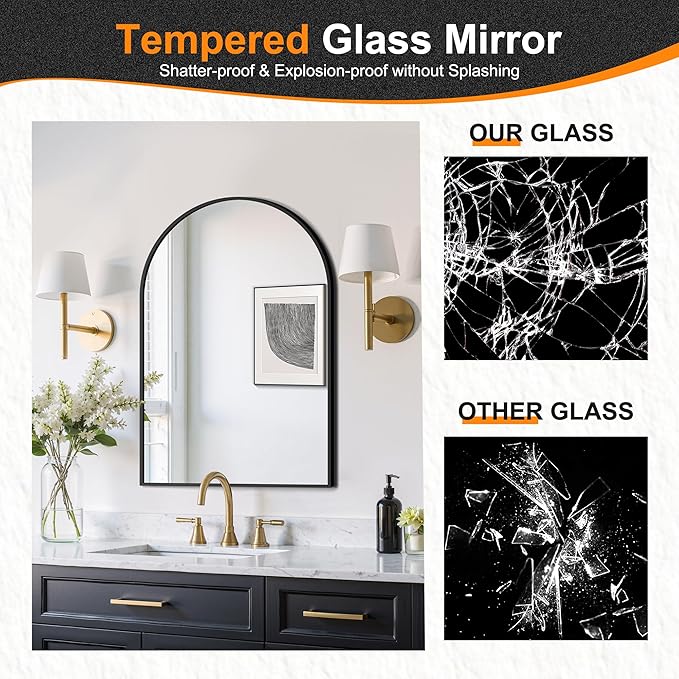 Delma Arched Bathroom Mirror, 20"x30" Wall Mounted Vanity Mirror for Bedroom, Living Room and Entryway, Black
