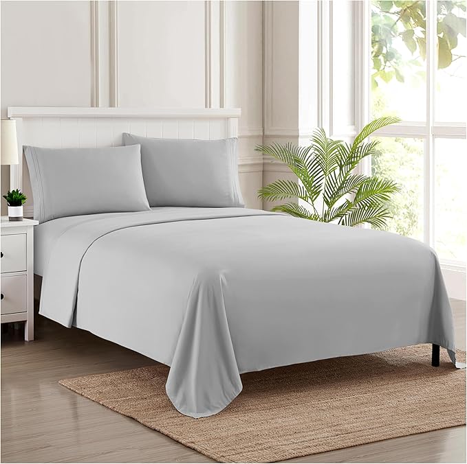 Full Size Sheet Sets - Breathable Luxury Sheets with Full Elastic & Secure Corner Straps Built In - 1800 Supreme Collection Extra Soft Deep Pocket Bedding Set, Sheet Set, Full, Silver