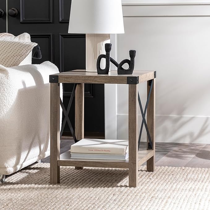 Walker Edison Sedalia Modern Farmhouse Metal X Side Table, 18 Inch, Grey Wash