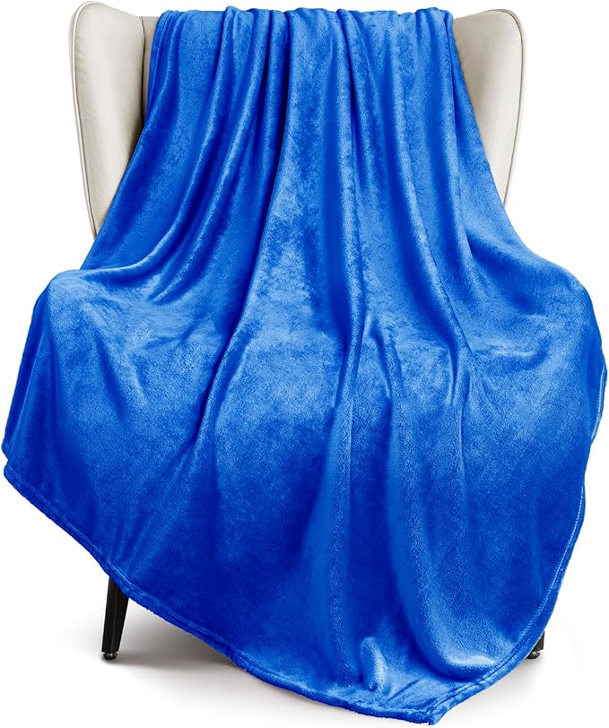 Exclusivo Mezcla Fleece Throw Blanket for Couch, Sofa, 300GSM Super Soft and Warm Blankets, Cobalt Blue Throw All Season Use, Cozy, Plush, Lightweight, 50x60 Inches