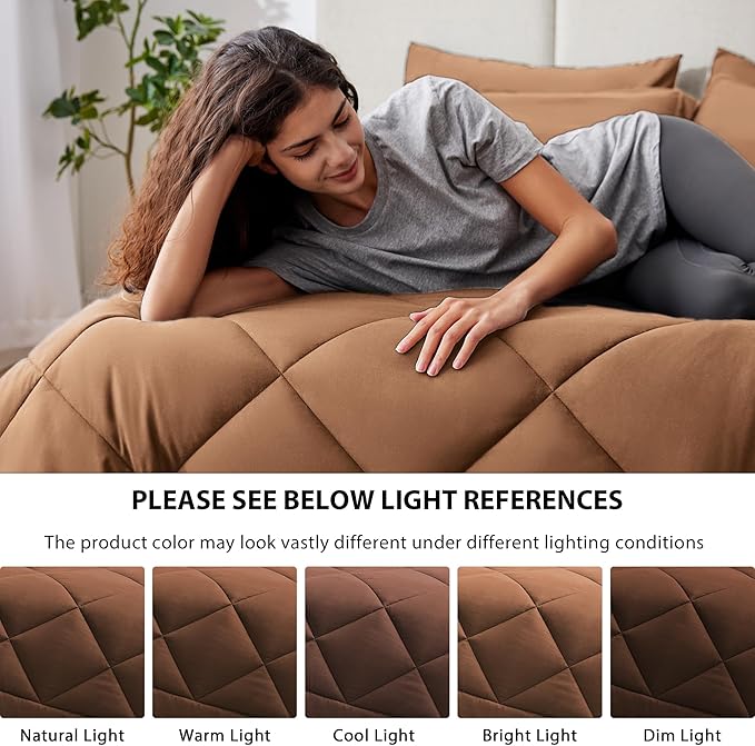 Love's cabin Twin Comforter Set Mocha Mousse, 5 Pieces Twin Bed in a Bag, All Season Bedding Sets with 1 Comforter, 1 Flat Sheet, 1 Fitted Sheet, 1 Pillowcase and 1 Pillow Sham
