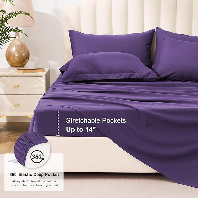 Love's cabin King Size Comforter Set Dark Purple, 7 Pieces King Bed in a Bag, All Season Bedding Sets with 1 Comforter, 1 Flat Sheet, 1 Fitted Sheet, 2 Pillowcase and 2 Pillow Sham