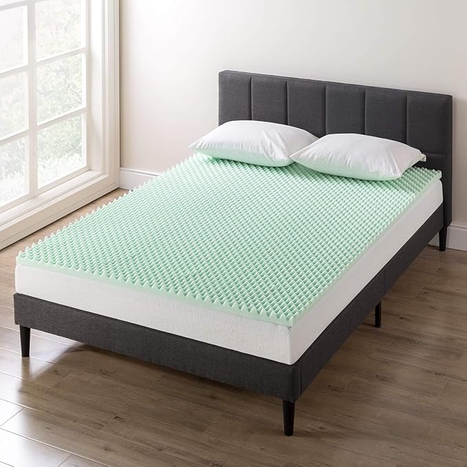 Best Price Mattress 2 Inch Egg Crate Memory Foam Mattress Topper with Calming Aloe Infusion, CertiPUR-US Certified, Queen,Green