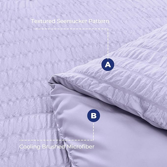 HYMOKEGE Light Purple Full Size Comforter Sets Seersucker 7 Pieces, All Season Luxury Bed in a Bag for Bedroom, Bedding Set with Comforter, Sheets, Pillowcases & Shams