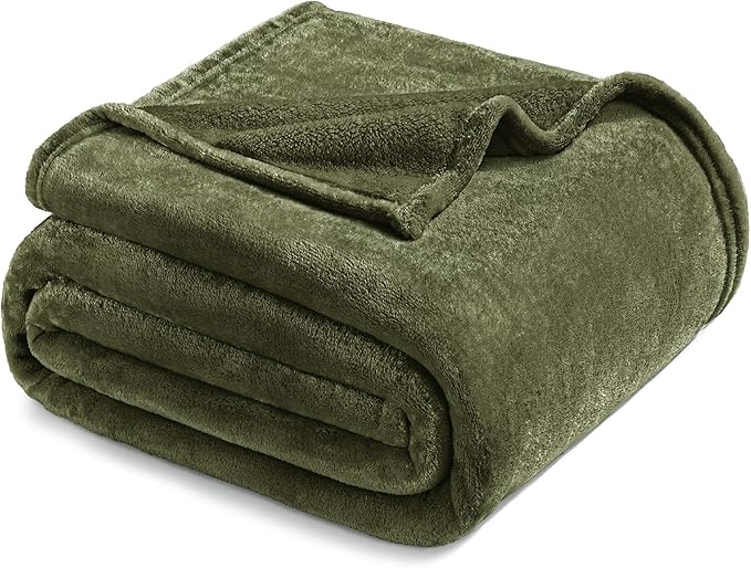 Exclusivo Mezcla Fleece Blanket Twin Size for Bed, Super Soft and Warm, All Season Use, Cozy, Plush, Lightweight, 60x80 Inches Olive Green