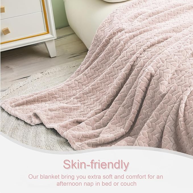Exclusivo Mezcla Fleece Queen Size Blanket for Bed, 90x90 Inches Soft Cozy Jacquard Flannel Blankets, Lightweight Fuzzy Plush Warm for Winter, Camel