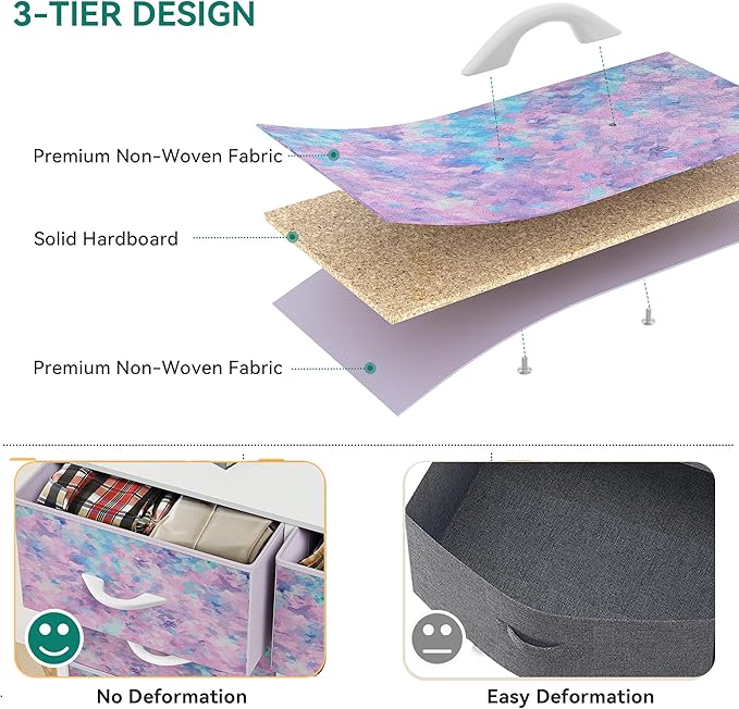 YITAHOME Fabric Dresser Drawer, Tall Storage Dresser with 8 Drawers, Chest of Drawers, Storage Drawer Organizer for Closet, Living Room, Closets (Tie-dye Purple)