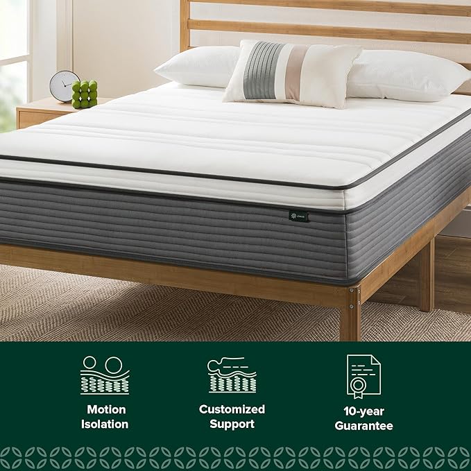 ZINUS 12 Inch True Support Hybrid Mattress [New Version], Twin, Fiberglass Free, Medium Feel, Motion Isolation, Certified Safe Foams & Fabric, Mattress in A Box