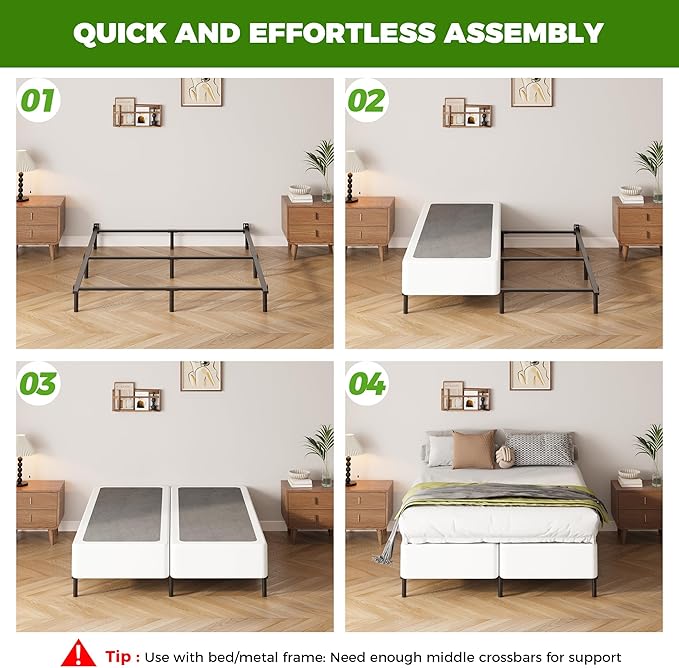 EMODA 7 Inch Split King Box Spring Bed Base, 3500LBS Heavy Duty Metal King Size Box Spring Mattress Foundation with Fabric Cover, Noise-Free, Non Slip, Easy Assembly
