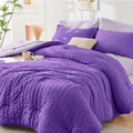 HYMOKEGE Dark Purple/Lavender California King Comforter Set Seersucker 7 Pieces, All Season Luxury Bed in a Bag for Bedroom, Bedding Set with Comforter, Sheets, Pillowcases & Shams
