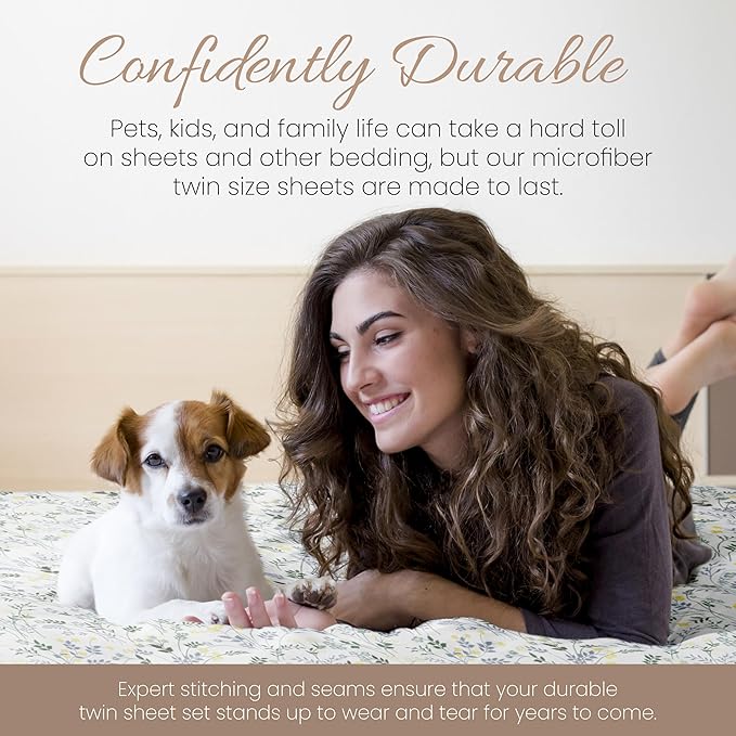 Linen Market Double-Brushed Patterned Microfiber Twin Sheet Set 3 Piece – Oeko-TEX Certified Ultra Soft & Wrinkle-Free - 16" Deep Pocket Sheets - Easy Care Twin Size - Wildflower Light Blue