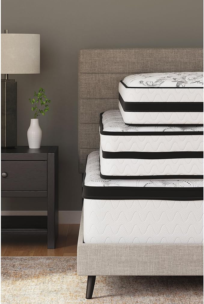 Signature Design by Ashley Full Size Chime 10 Inch Medium Firm Hybrid Mattress with Cooling Gel Memory Foam for Pressure Relief, Fiberglass Free, Mattress In A Box