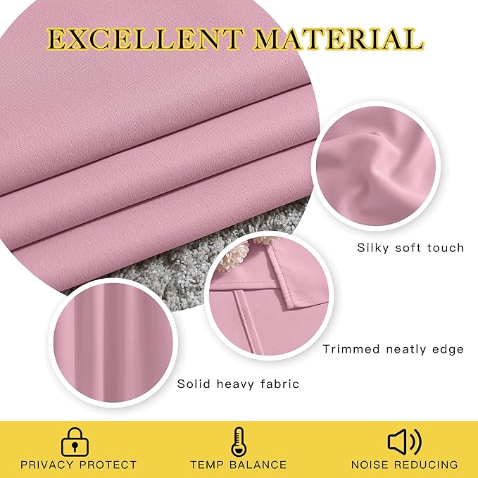 NICETOWN Crystal Pink Room Darkening Sliding Door Curtains, Window Treatment Thermal Grommet Voice Reducing Drapes for Living Room/Bedroom, Set of 2, W66 x L102