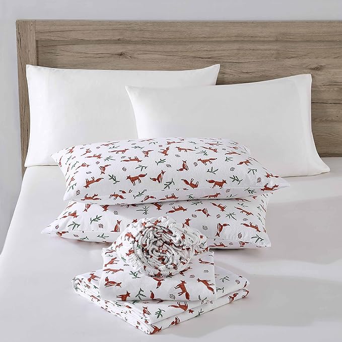 Eddie Bauer- Queen Sheet Set, Cotton Flannel Bedding Set, Brushed for Extra Softness, Cozy Home Décor (Fox Trail Orange, Queen)