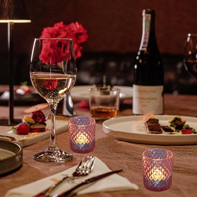 Woho 12Pcs Pink Votive Candle Holders, Tealight Candle Holder for Wedding Table Decor, Tea Lights Candle Holder for Engagement Birthday Party