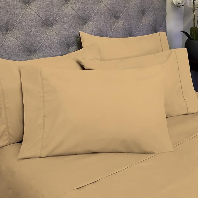 Cal King Size Bed Sheets - 6 Piece 1500 Supreme Collection Fine Brushed Microfiber Deep Pocket California King Sheet Set Bedding - 2 Extra Pillow Cases, Great Value, California King, Camel