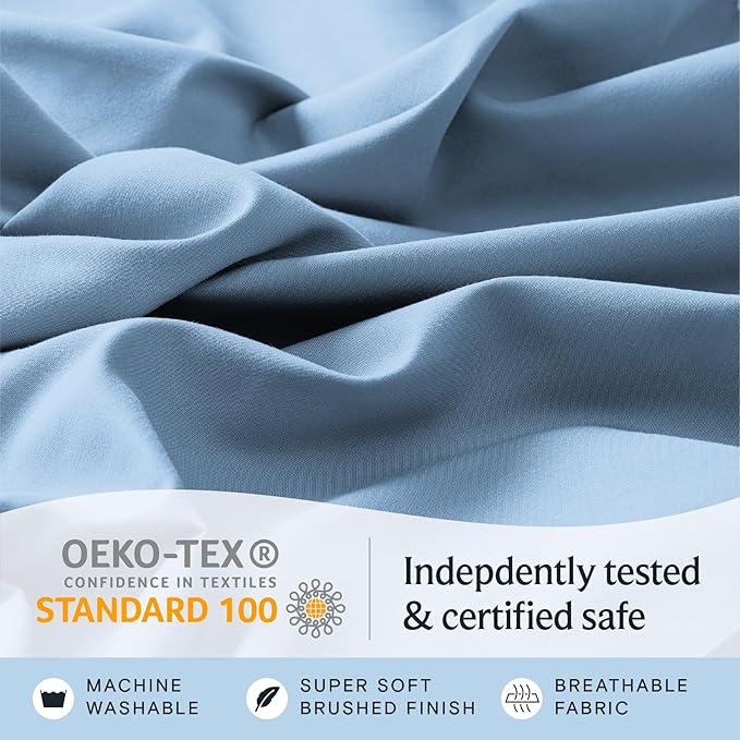 LuxClub 5 PC Split King Sheet Set, Breathable Luxury Bed Sheets, Deep Pockets Wrinkle Free Cooling Sheets Machine Washable Hotel Bedding Silky Soft - Sky Split King
