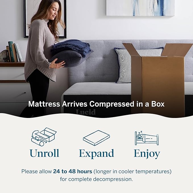 Lucid 14 Inch Memory Foam Mattress - Medium Firm Feel - Infused with Refreshing Bamboo Charcoal and Cooling Gel - Bed in a Box - Temperature Regulating - Pressure Relief - Breathable - King Size
