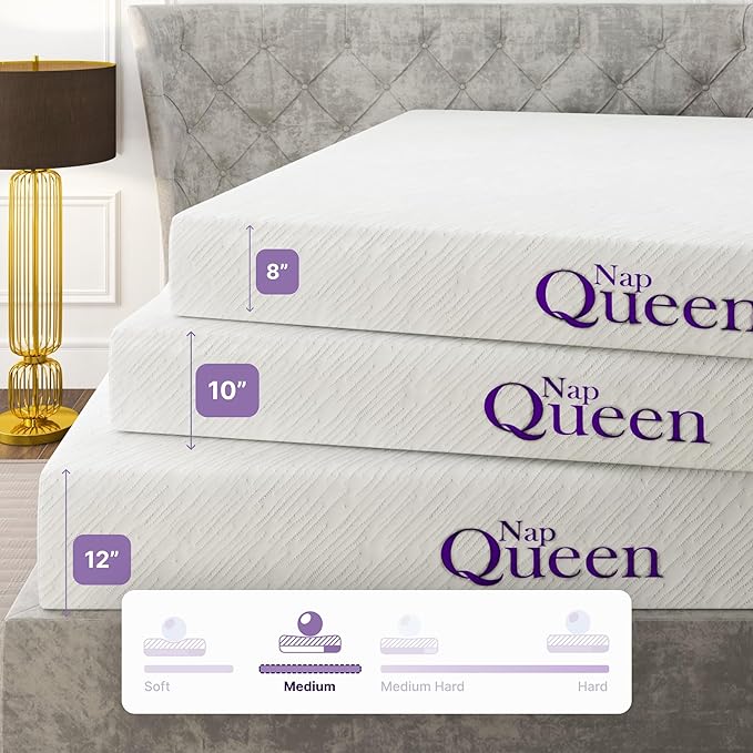 NapQueen Twin Mattress, 12 Inch Elizabeth Cooling Gel Memory Foam Mattress, Twin Bed Mattress in a Box, CertiPUR-US Certified, Medium Firm, Breathable Soft Fabric Cover