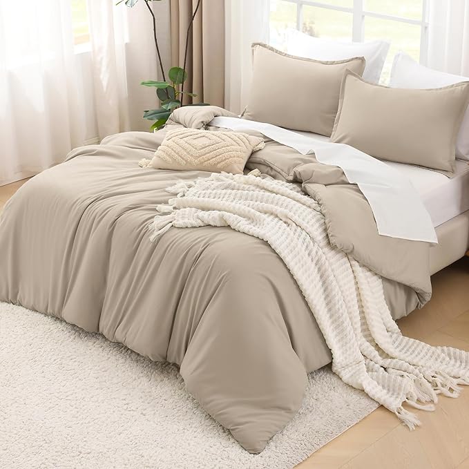 Litanika Khaki California King Comforter Set - 3 Pieces Cal King Lightweight Soft Solid Bed Comforter, Oversized All Season Down Alternative Bed Set (104x96In, 2 Pillowcases)