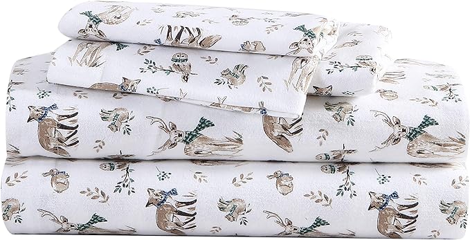 Eddie Bauer - Full Sheets, Cotton Flannel Bedding Set, Brushed For Extra Softness, Cozy Home Decor (Woodland Friends, Full)