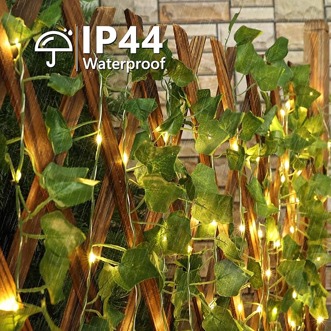 Brizled Solar Vine String Lights, 33ft 100 LED Solar String Lights, 8 Modes Artificial Ivy Leaf Solar Plant Vine Lights, Outdoor Ivy Fairy Lights for Outside Wedding Garden Fence Wall Hanging Decor