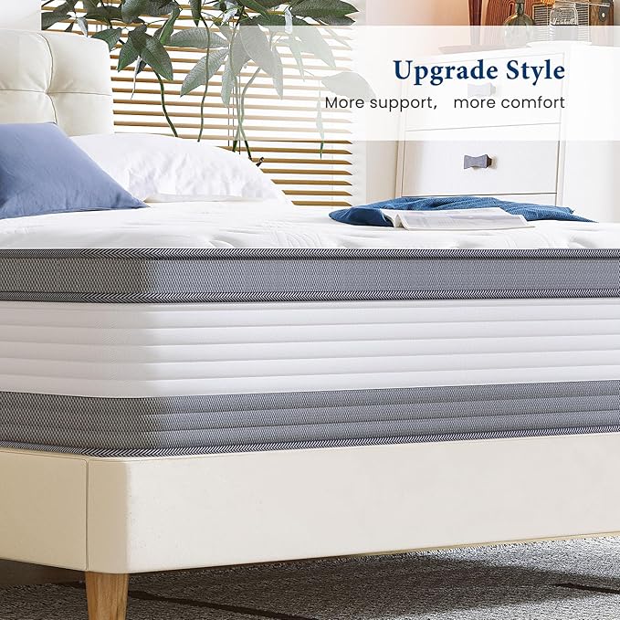 Coolvie King Mattress 12 Inch Hybrid Mattresses King Size Bed Mattress in A Box Mattresses Individual Pocket Springs with Memory Foam Layer Provide Motion Isolation & Cool Sleep