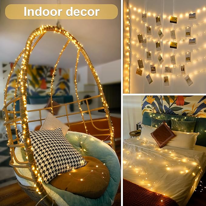 JMEXSUSS 2 Pack Fairy Lights Battery Operated with Remote, Total 400 LED 132ft Battery Powered String Lights, Christmas Twinkle Lights for Bedroom Indoor Outdoor Patio Tree Christmas Decor, Warm White