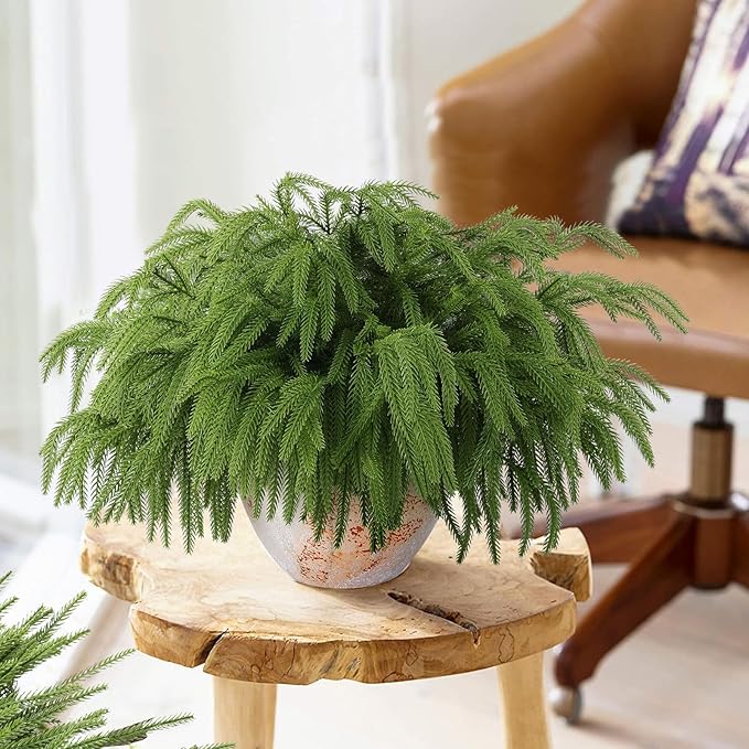 24 Pcs Artificial Norfolk Pine Branches, Faux Norfolk Pine Stems DIY Crafts Faux Christmas Norfolk Pine Branches for Xmas Indoor Outdoor Home Decor (24)