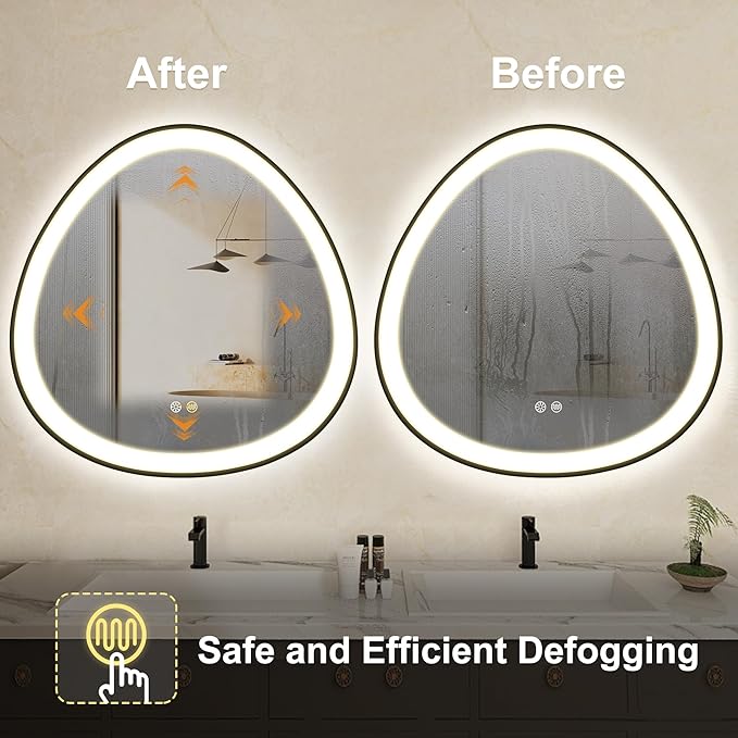 S'bagno 24 Inch LED-Bathroom-Mirror-with-Black-Frame, Lighted-Bathroom-Mirror-Brightness-Dimmable, Anti-Fog, 3 Lights Colors, Wall-Mounted-LED-Mirror-for-Bathroom with Smart Touch Button