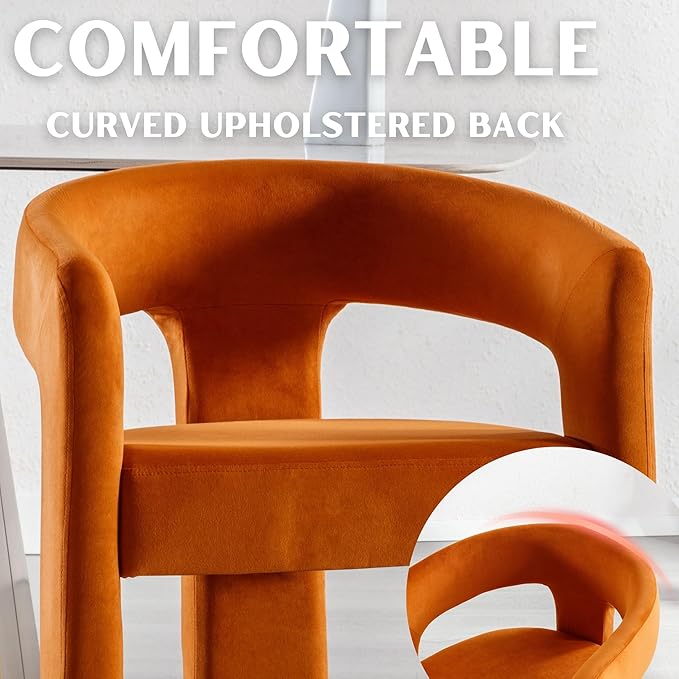 Modern Barrel Dining Chairs Set of 4, Velvet Upholstered Accent Side Chair with Arms Comfy Makeup Vanity Chairs, Dining Living Room Kitchen Chairs, Orange