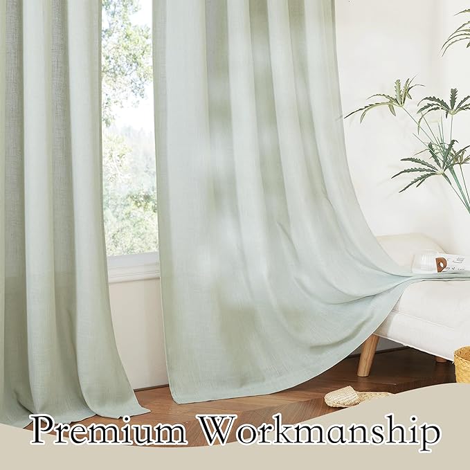 RYB HOME Extra Long Linen Curtains for Living Room, Light Filtering Privacy Protection Vertical 120 inches Long for Bedroom Dining Room, W 52 x L 120 inches, Sage Green, 2 Panels