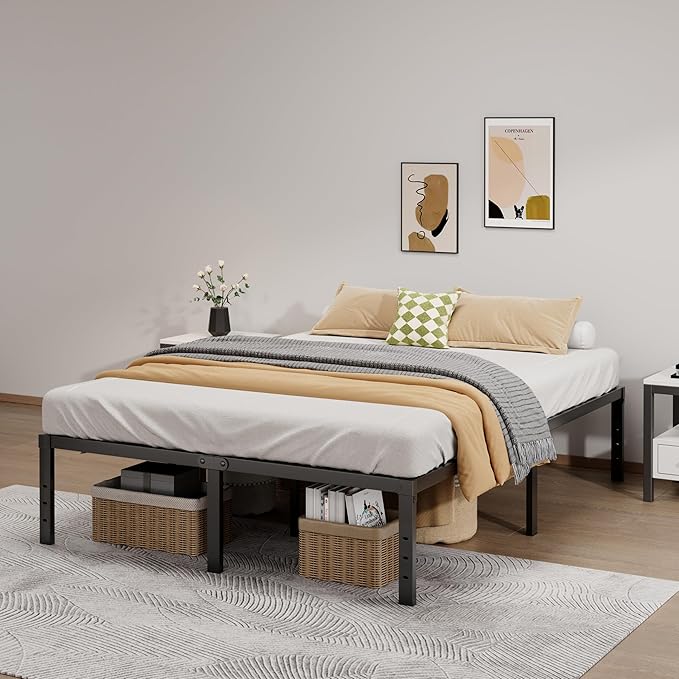 Metal Bed Frame King Size - 16 Inch Heavy-Duty King Platform Bed Frame No Box Spring Needed, Easy Assembly, Noise-Free, Sturdy Mattress Foundation, Underbed Storage Space