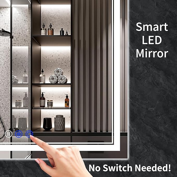 72"x32" LED Bathroom Mirror with Anti-Fog, Stepless Dimmable Lights, 3 Color Modes, Shatter-Proof Tempered Glass, Memory Function & Waterproof Design