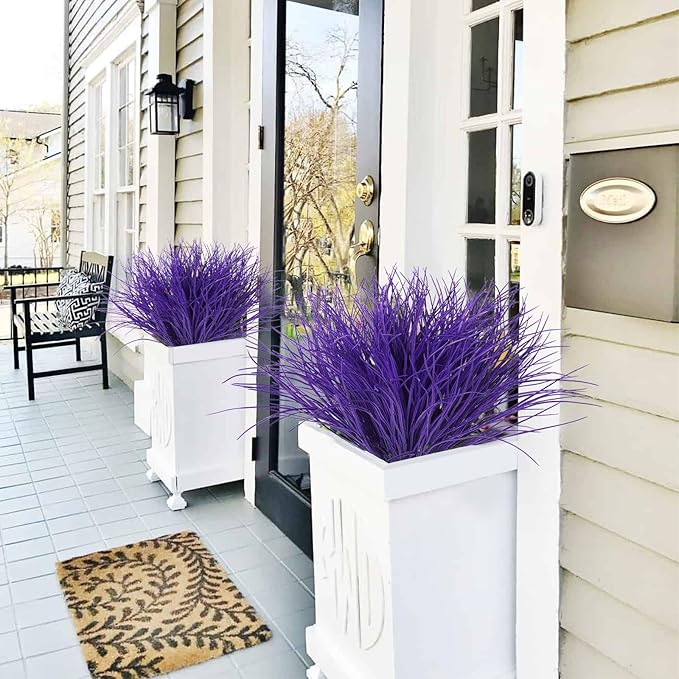 Fake Grass Plant Fake Plants Outdoor Artificial Onion Grass Artificial Grasses Outdoor UV Resistant Faux Plastic Grass Artificial Shrubs Bushes Fake Flowers Outside Artificial Yard Flower(Pure Purple)