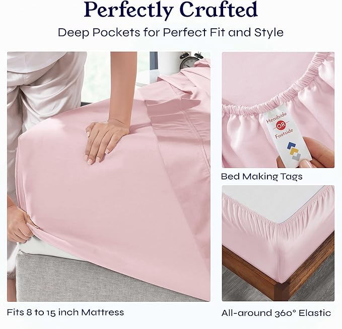 California Design Den Twin XL Sheet Sets - 400 Thread Count Sateen, 100% Cotton Sheets Set, Deep Pockets, Cooling and Durable Bedding for Dorm Rooms & Adults - Pink