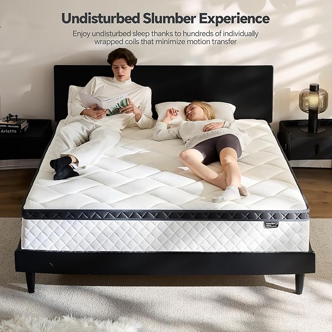 Queen Size Mattress 10 Inch, Pocket Spring & Memory Foam Hybrid Mattress with 3D Breathable Knitting Fabric
