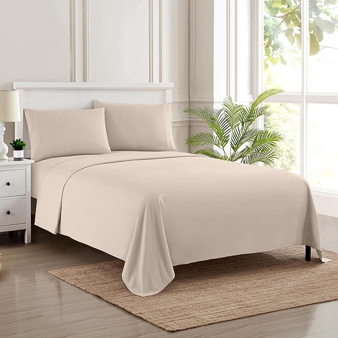 King Size Sheets - Breathable Luxury Bed Sheets with Full Elastic & Secure Corner Straps Built In - 1800 Supreme Collection Extra Soft Deep Pocket Bedding, Sheet Set, EXTRA DEEP pocket - King, Beige