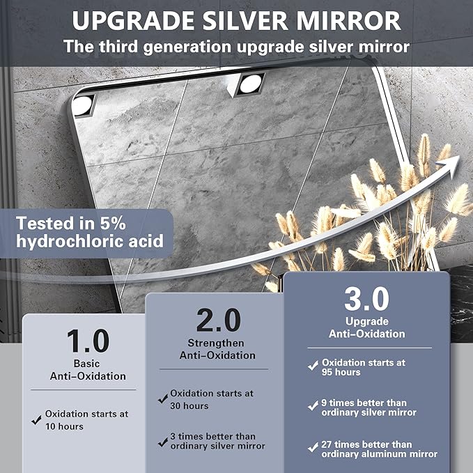 PAIHOME 30x40-Inch Brushed Nickel Bathroom-Vanity-Mirror for Wall - 304 Stainless Steel Silver Frame Bathroom Mirrors, Rectangle Farmhouse Mirror, Vertical Or Horizontal Hanging Modern Mirror