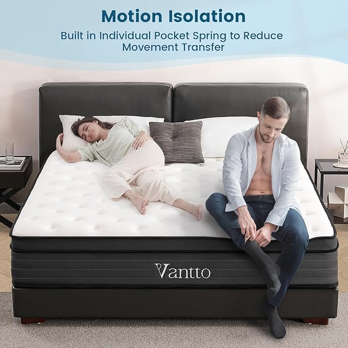 Queen Size Mattress, 12 Inch Individual Pocket Springs Hybrid Memory Foam Queen Mattress in a Box for Pressure Relief, Motion Isolation, CertiPUR-US