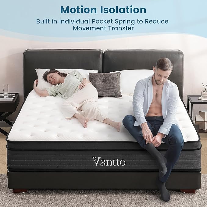 Queen Size Mattress, 10 Inch Individual Pocket Springs Hybrid Memory Foam Mattress in a Box for Pressure Relief, Motion Isolation, CertiPUR-US